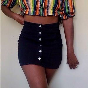 Altar’d State Black Denim Button Up Mini Skirt